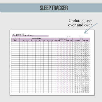 Sleep Tracker Digital Template, Printable Sleep Log by CC Digital Studios