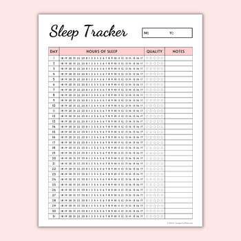 Sleep Tracker Printable and Monthly Sleep Log