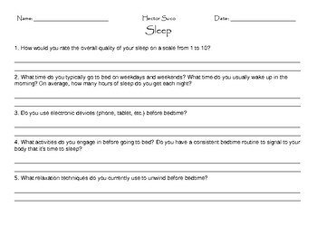 Preview of Sleep Worksheet: Assess & Reflect For A Better Overall Lifestyle