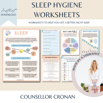 Preview of Sleep hygiene worksheets, self care, insomnia, anxiety, worries, coping skills
