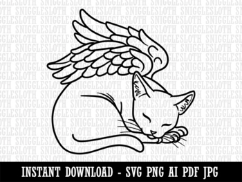 Preview of Sleeping Angel Cat Loss of Pet Clipart Instant Digital Download AI PDF SVG PNG