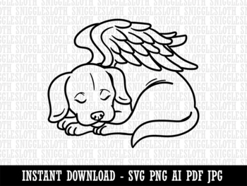 Preview of Sleeping Angel Dog Loss of Pet Clipart Instant Digital Download AI PDF SVG PNG