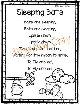 Preview of Sleeping Bats poem for kids