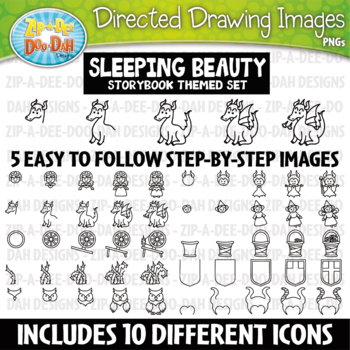 Preview of Sleeping Beauty Storybook Directed Drawing Images Clipart Set