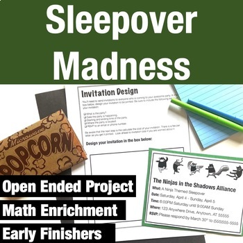 Preview of Real World Sleepover Math Project for RTI, Enrichment or Early Finishers