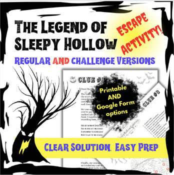 Preview of Sleepy Hollow Escape Room Game Easy Prep Printable and Digital Versions
