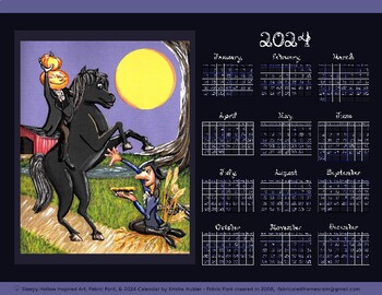 Preview of Sleepy Hollow Inspired 2024 Calendar Fabric Font Letters Numbers Printable
