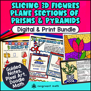 Preview of Slicing 3D Figures | Plane Sections | Guided Notes, Pixel Art, Doodle Worksheets