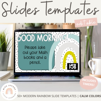Preview of Google Slides Templates with timers Modern Rainbow | Calm Colors Classroom Decor