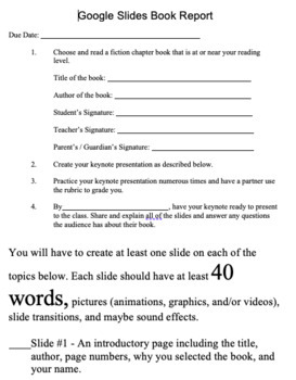 Preview of Slideshow Book Report directions/template