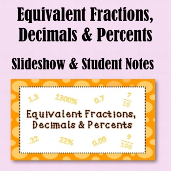 Preview of Slideshow & Notes - Equivalent Fractions, Decimals, and Percents