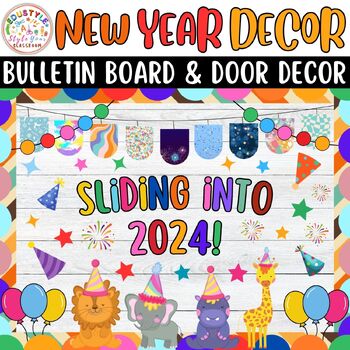 Preview of Sliding Into 2024! Bulletin Board & Door Decor Kit: Ideas For New Year & Winter