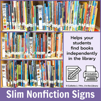 Preview of Slim, Editable Nonfiction Library Shelf Signs