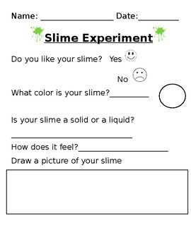Preview of Slime Experiment worksheet (Solid or Liquid unit)