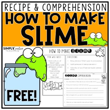 slime recipe questions freebie comprehension teachers pay ratings