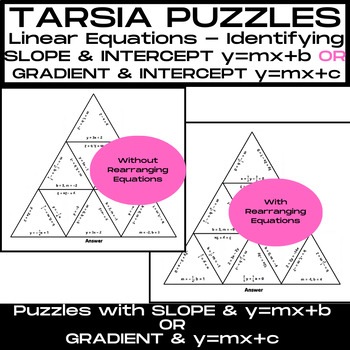 Preview of TARSIA PUZZLES (x2) Identifying Slope/Gradient & Y-Intercept - LINEAR EQUATIONS