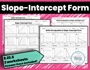 Preview of Slope-Intercept Form | 8.EE.6 | Worksheets + answer keys | Writing Equations