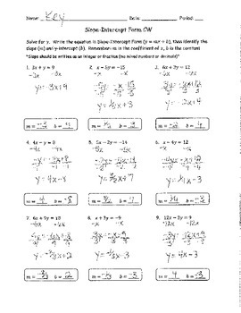 slope intercept form part 2 answer key homework 4