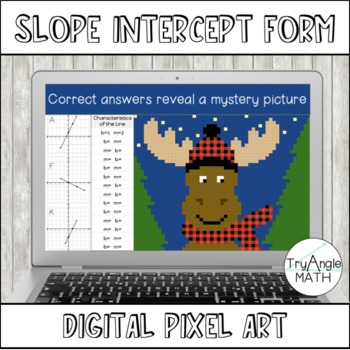 Preview of Slope Intercept Form Digital Activity Pixel Art - Winter Moose