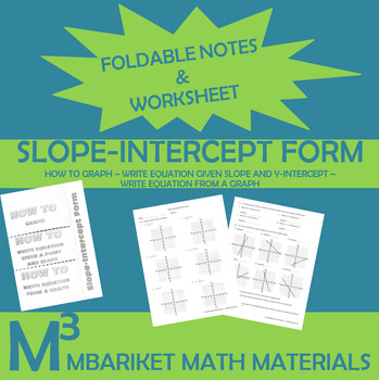 Preview of Slope-Intercept Form Foldable Notes and Worksheet