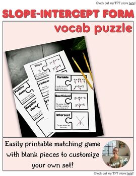 Preview of Middle/High School Math Slope Intercept Form & Linear Equations VOCAB PUZZLE