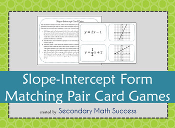 Preview of Slope Intercept Form Matching Pair Card Games