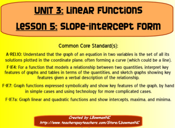 Preview of Slope-Intercept Form (Math 1)