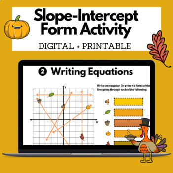 Preview of Slope-Intercept Form Review Activity | Thanksgiving Themed | Digital + Printable