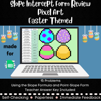 Preview of Slope Intercept Form Review Pixel Art - Digital Math Activity - Easter Themed