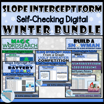 Preview of Slope Intercept Form Self-Checking Digital Winter Activity Bundle