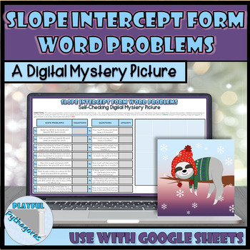 Preview of Slope Intercept Form Word Problems Winter Digital Mystery Picture Activity