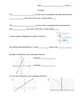 Slope Intercept Form and Intercepts Notes by Nicole Hegewald | TPT