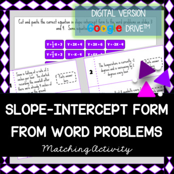 Preview of Slope-Intercept Form from Word Problems - DIGITAL Matching Activity
