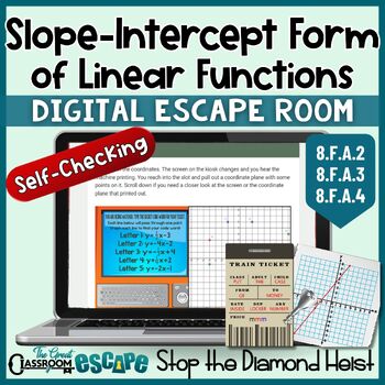 Preview of Slope Intercept Form Activity Digital Escape Room Linear Functions Math Game