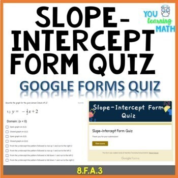 Preview of Slope-Intercept Form of a Line Assessment - Google Forms Quiz (15 Problems) 