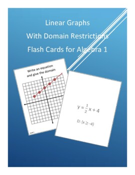 Preview of Slope-Intercept form Flash Cards with Domain and Range restrictions for Algebra