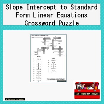 Preview of Slope Intercept Standard Form Linear Equations Crossword Puzzle Review Sub Day