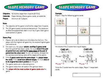 Preview of Slope Memory Game - 8th Grade Math Game [CCSS 8.F.B.4]