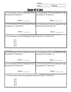 Preview of Slope Of A Line Worksheet