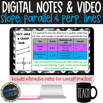 Preview of Slope Parallel & Perpendicular Geometry Digital Guided Notes and Video