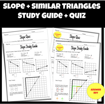 Preview of Slope Quiz and Study Guide w/ answer key