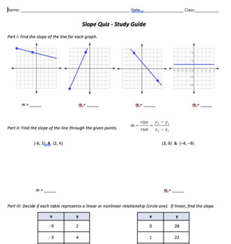 Preview of Slope Skills Assessment & Quiz Study Guide