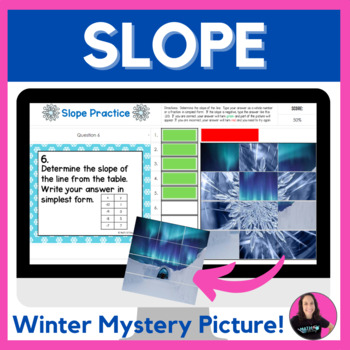 Preview of Slope Activity Digital Mystery Picture Winter Theme and Printable Worksheet