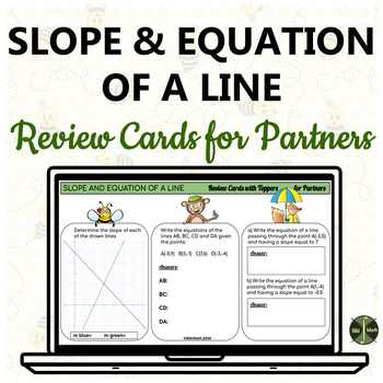 Preview of Slope and Equation of a Line-Digital REVIEW Task Cards with Toppers for Partners