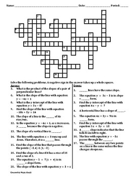 Slope and Intercepts Crossword Puzzle by Maya Khalil TpT