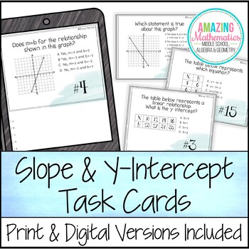 Preview of Slope and Y Intercept Activity Task Cards - PDF & Digital