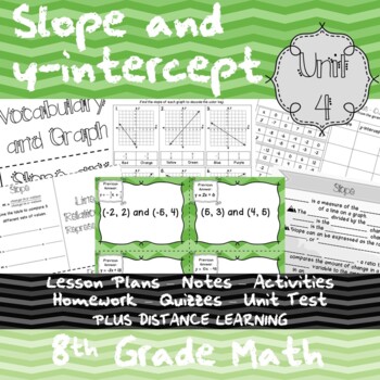 Preview of Slope and y-intercept - Unit 4 - 8th Grade + Distance Learning