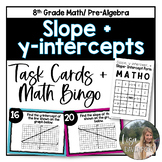 Slope and y intercepts Task Cards and Math Bingo Game for 