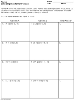 Slope between Two Points Partner Worksheet by Mrs E ...