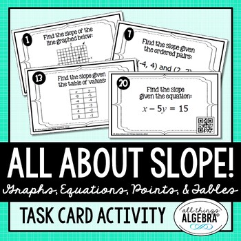 Preview of Slope (given graphs, equations, ordered pairs, and tables) | Task Cards